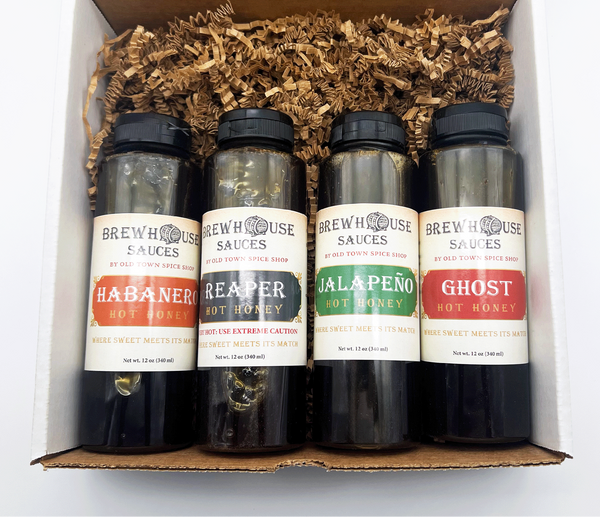 Hot Honey Gift Box: 4 Brewhouse Sauces - Jalapeño to Reaper
