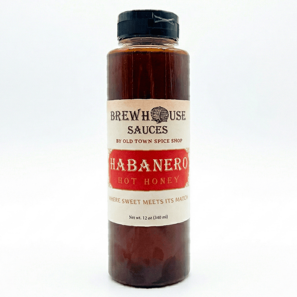 Bottle of Brewhouse Sauces Habanero Hot Honey on a white background