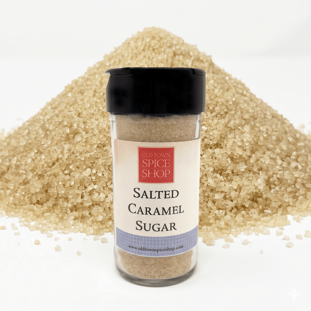 salted caramel sugar in front of pile of sugar