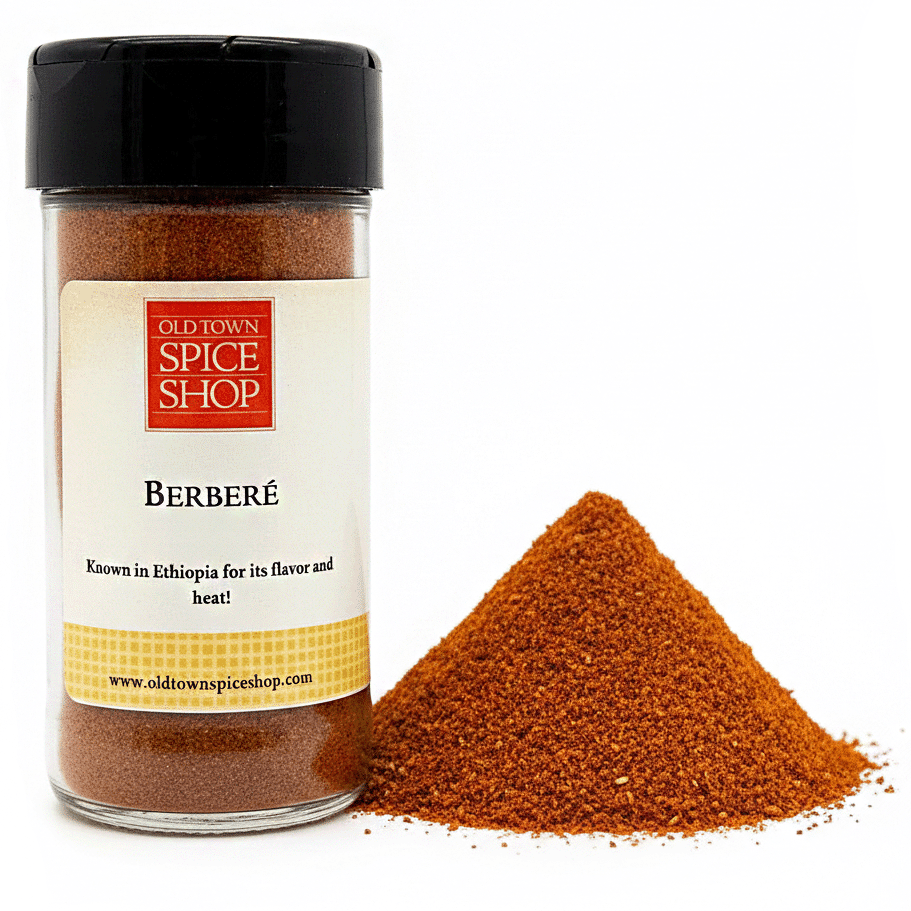 Jar of Old Town Spice Shop Berbere spice with a white background