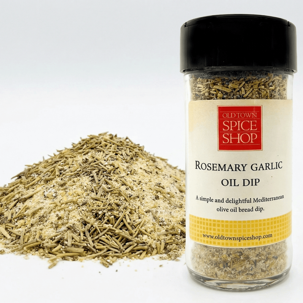 Jar of Old Town Spice Shop Rosemary Garlic Oil Dip with a white background
