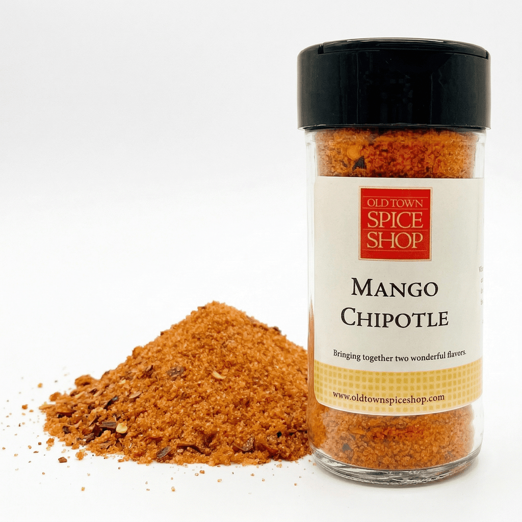 Jar of Mango Chipotle spice blend from Old Town Spice Shop with a white background