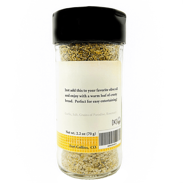 Spice jar with a black lid on a white background