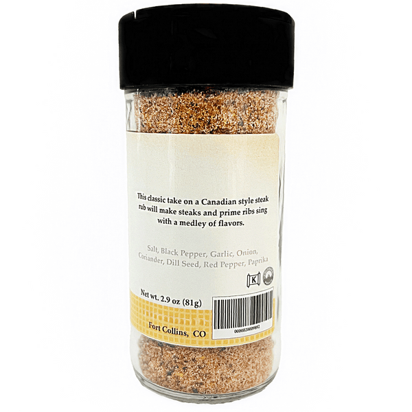 Spice jar with a label on a white background