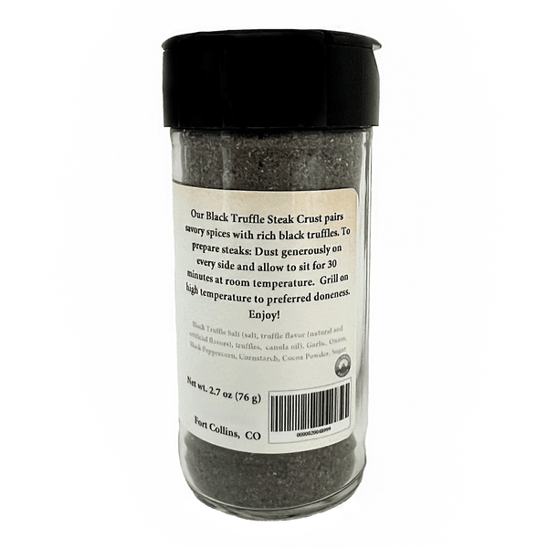 Spice jar with black lid and label on a white background