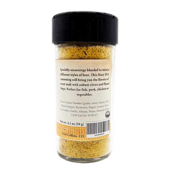 Spice jar with black lid and label on a white background