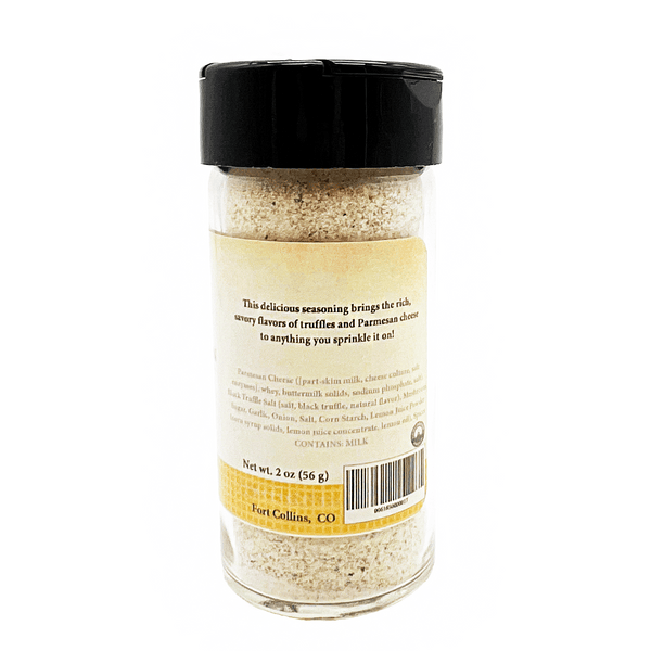 Spice jar with a black lid and label on a white background