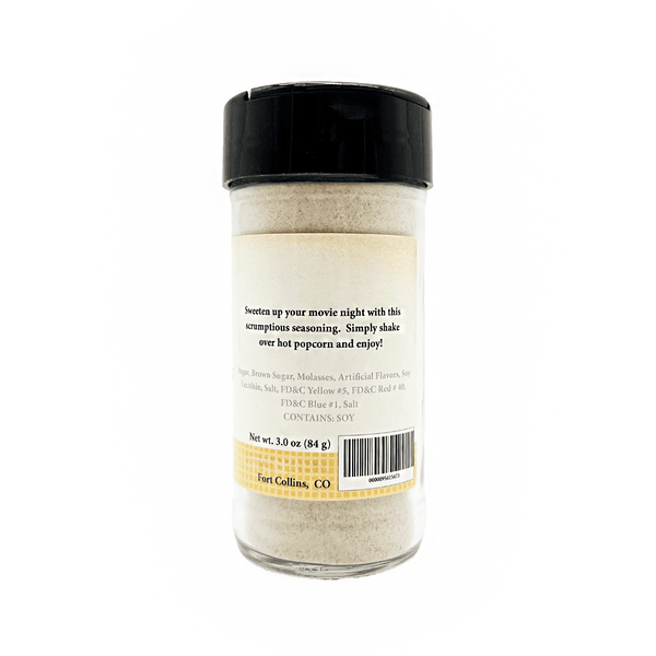 Spice jar with black lid and label on a white background