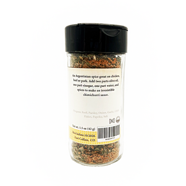 Spice jar with black lid on a white background