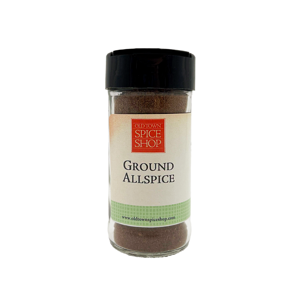 Bottle of ground allspice from the Old Town Spice Shop on a white background