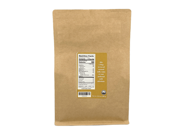 Kraft paper bag with a nutrition label on a white background