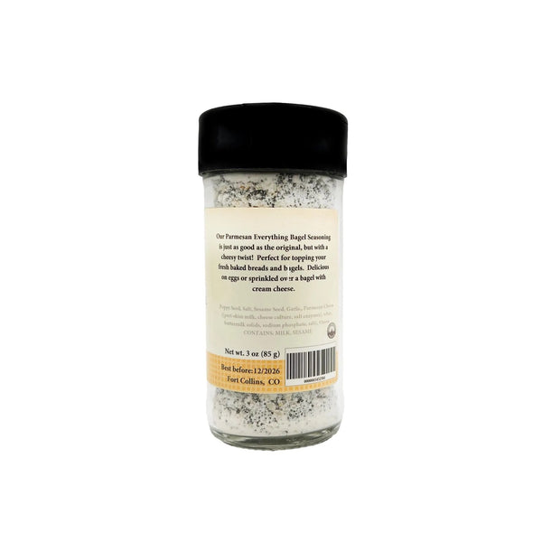 Jar of Parmesan Everything Bagel Seasoning on a white background
